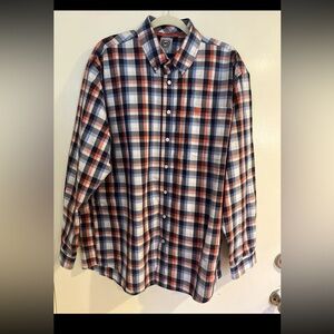 Cinch Shirt MENS Sz L Orange/Blue Plaid Long Sleeve Button Down 100% Cotton EUC
